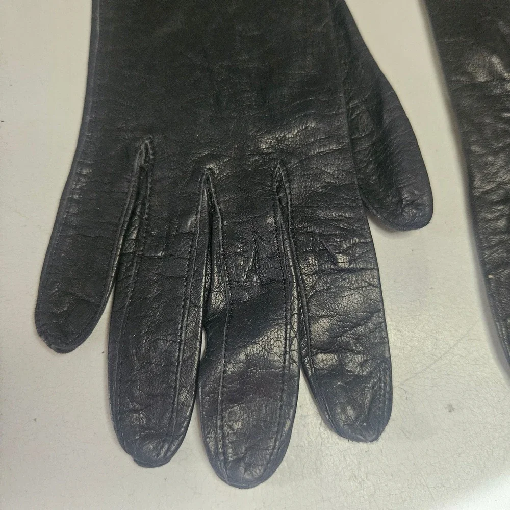 Grandoe Vintage Black Leather Opera Length Evening Gloves Size‎ 6.5 Soapable 60s